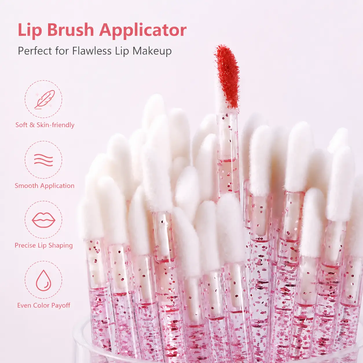 50 Pieces Disposable Lip Brushes, Soft Flocked Bristles Angled Tip, for Lip Shaping Eyeshadow Concealer Portable Makeup Use