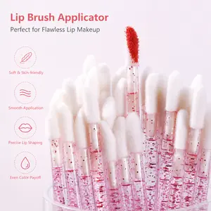 50 Pieces Disposable Lip Brushes, Soft Flocked Bristles Angled Tip, for Lip Shaping Eyeshadow Concealer Portable Makeup Use