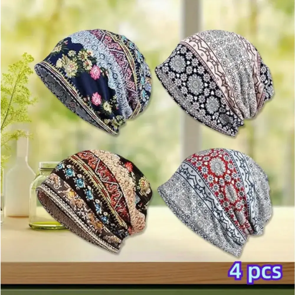 4pcs Soft Cotton Blend Beanies for Men & Women - Lightweight, Easy-Clean Hip-Hop Skull Caps with Stylish Prints - Perfect for Running & Outdoor Activities, Hiphop Apparel | Paisley Design | Easyclean Material, Hip Hop Hat,summerwins
