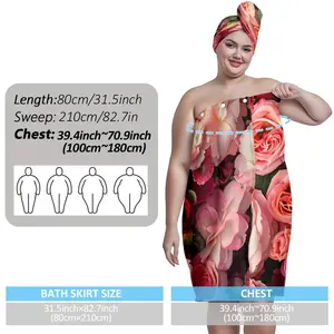 XXXXL plus size bath skirt set, colorful rose floral design, suitable for women, after the bath spa and swimming pool absorbent hair wrap. Home / travel essentials