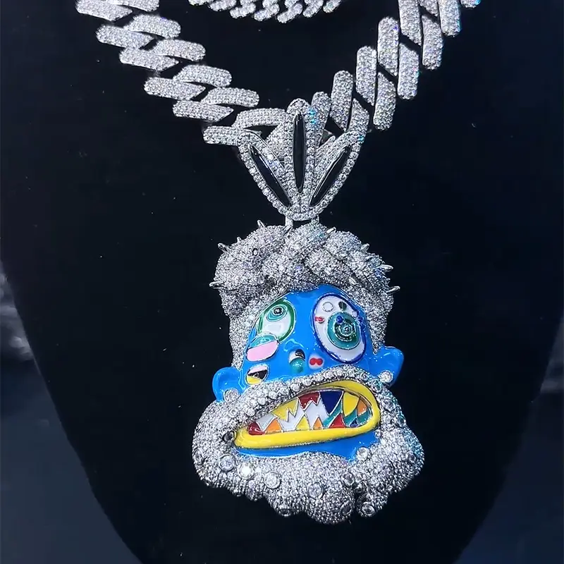HELLOICE Iced Out Jesus Enamel Face Pendant with 3mm 24inches Rope Chain