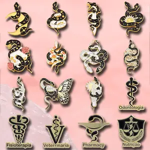 16pcs of black series brooch, black snake moon skeleton, sun baked paint alloy accessories, badge brooch