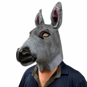 Realistic Donkey Latex Mask with Large Ears, Funny Smiling Mule Costume Prop, Halloween & Cosplay Farm Theme Party Accessory