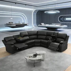 Black Breathable Semi-PU Leather 3-Piece Recliner Sofa Set, Modern Functional Upholstered Couch for Living Room