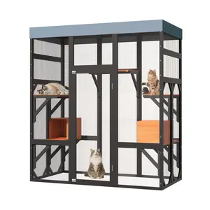 Large Outdoor Cat Enclosure Catio with 5 Platforms & 2 Napping Houses, Secure Metal Wire, Easy Assembly for Indoor & Outdoor Use