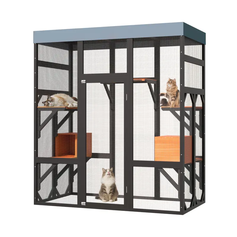 Large Outdoor Cat Enclosure Catio with 5 Platforms & 2 Napping Houses, Secure Metal Wire, Easy Assembly for Indoor & Outdoor Use