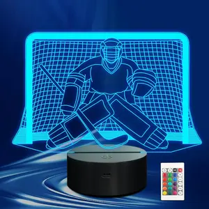 Ice Hockey Night Light,  LED Optical Illusion Lamp with Remote Control and Timer,  Christmas and Birthday  Idea for Boys, , and Teen