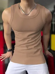 Men's Sleeveless Slim-Fit Waffle Knit Vest, Colorblock Stand Collar Design, Casual Outdoor Wear, Plain Pattern, Comfortable Fit