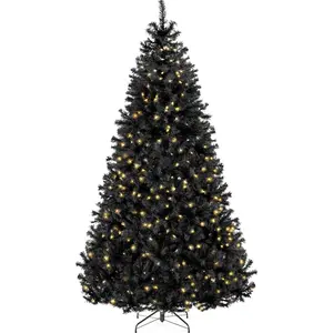 4.5ft Pre-Lit Black Christmas Tree, Full Artificial Holiday Decoration for Home, Office, Party Decoration w/ 362 Branch Tips, 175 Lights, Metal Hinges, Foldable Base