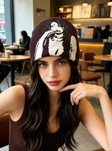Unique Design Anime Portrait Knitted Cold Hat, Atmosphere Autumn Winter Warm Couple Beanie, Stylish and Cozy Headwear