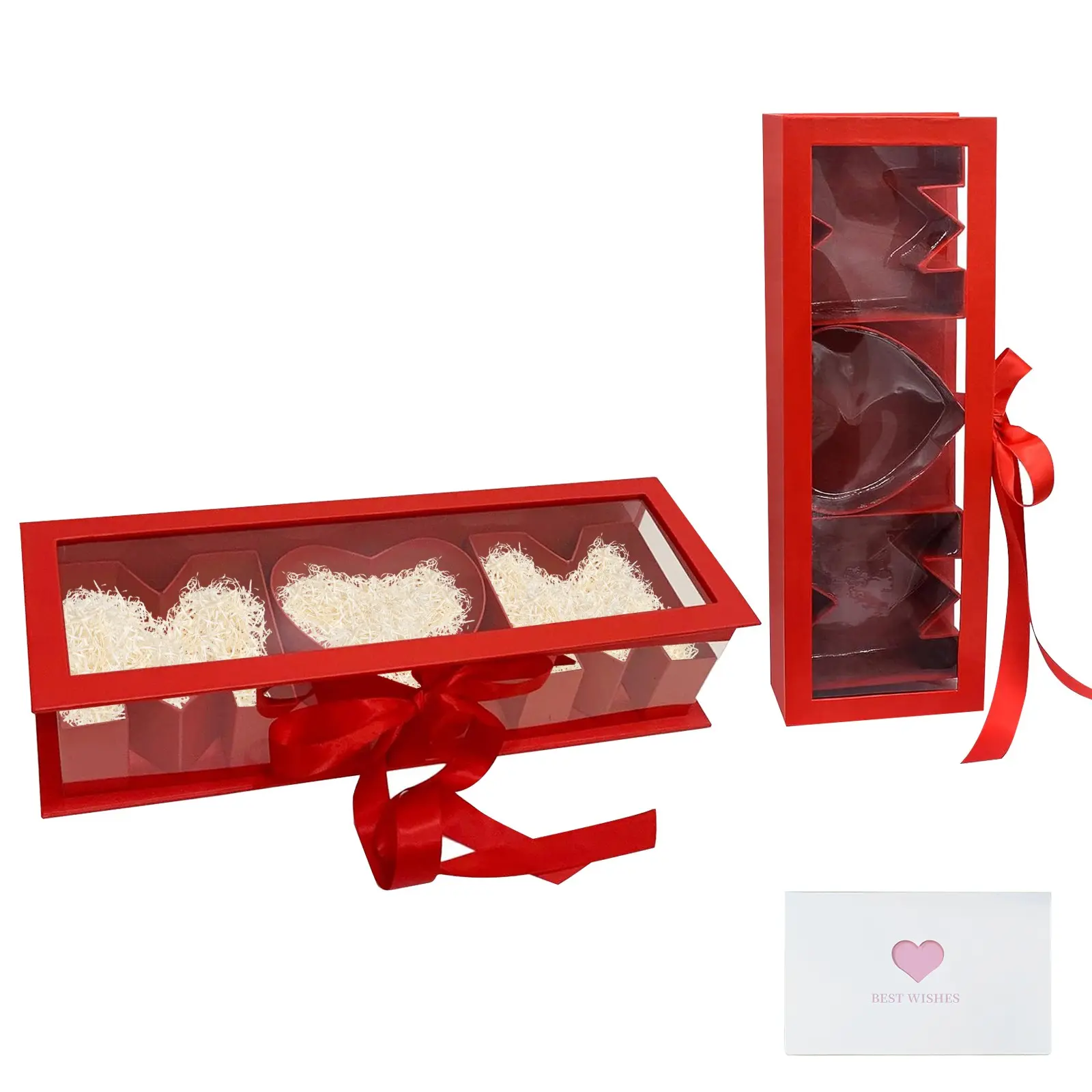 2pcs Empty Mom Flower Gift Box Mother's Day Floral Arrangement Letter Shaped Cardboard Fillable Box Chocolate Gifts Packaging for Mothers Valentine Birthday（Red/Black）