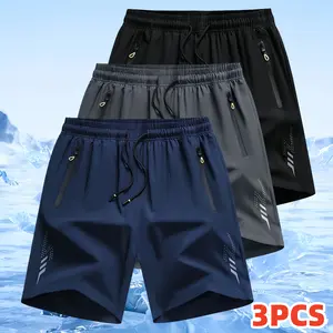 3PCS Men’s Quick-Dry Athletic Shorts – Lightweight, breathable sports shorts with elastic drawstring waist, zippered pockets, regular fit—ideal for running, gym workouts, outdoor activities, and summer wear