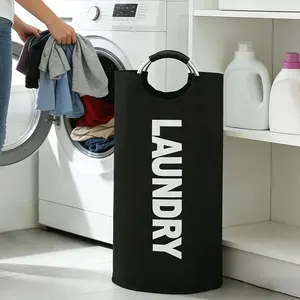 Moistureproof Waterproof Collapsible Laundry Hamper Basket with Handle, for Household Bedroom Bathroom Laundry Room, Foldable Round Dirty Clothes Organizer, Large Loading Capacity, Portable Household Storage Tool