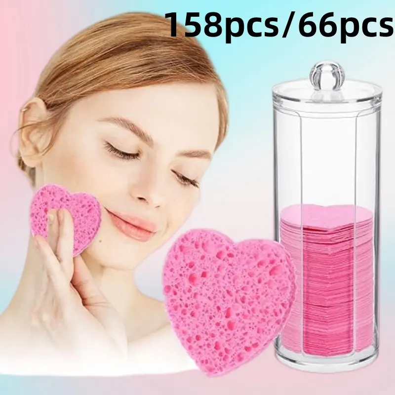 158/66 Pieces Compressed Facial Sponge, Disposable Pad, Facial Pads for Face Washing, Cleaning, Exfoliation, Beauty Treatments, Makeup Removal, Heart-Shaped Gift, Facial Cleanser Tool