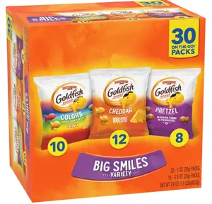 Goldfish Crackers Big Smiles Variety Pack with Cheddar, Colors, and Pretzels, Snack Packs, 30 Ct