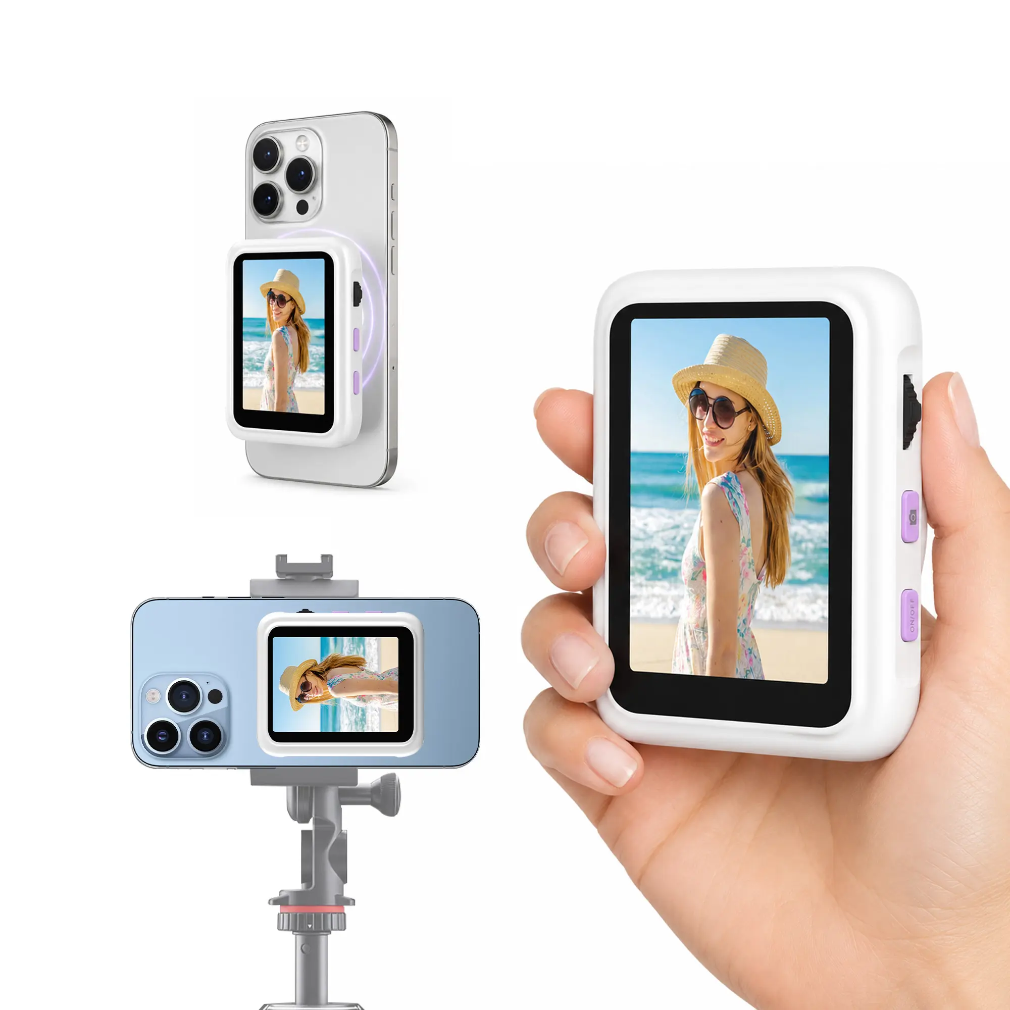Rociy Magnetic Wireless Selfie Monitor with  Remote Control - 2.4 in Wireless Connection Camera Accessory for Selfie, Vlogging, iPhone & Android Compatible