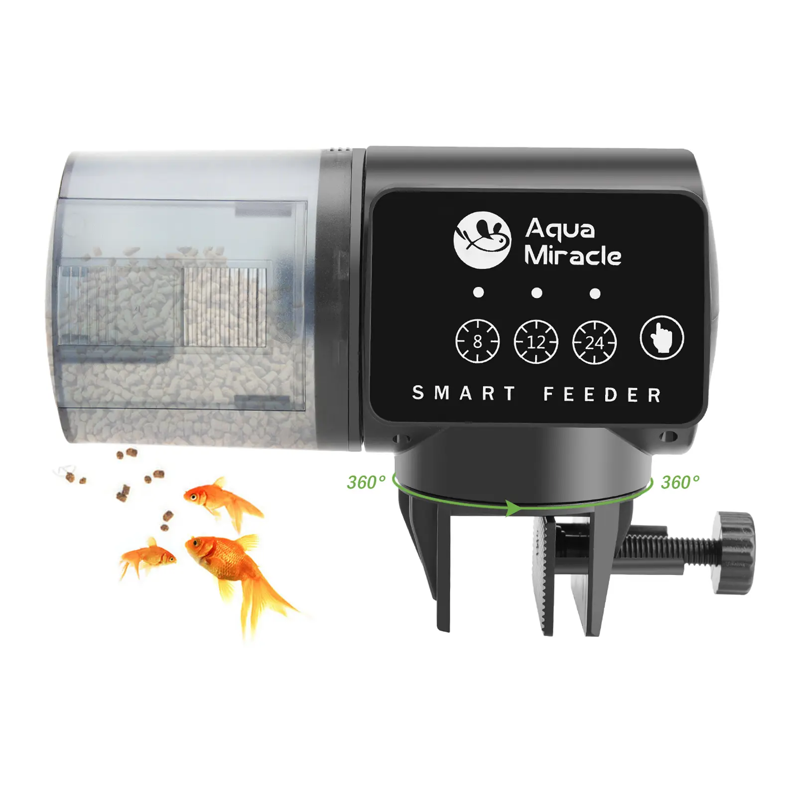 AquaMiracle Automatic Fish Feeder for Aquarium, Fish Feeder Automatic Dispenser with Timer for Granules Pallets Strips, Volume Adjustable Pet Supplies