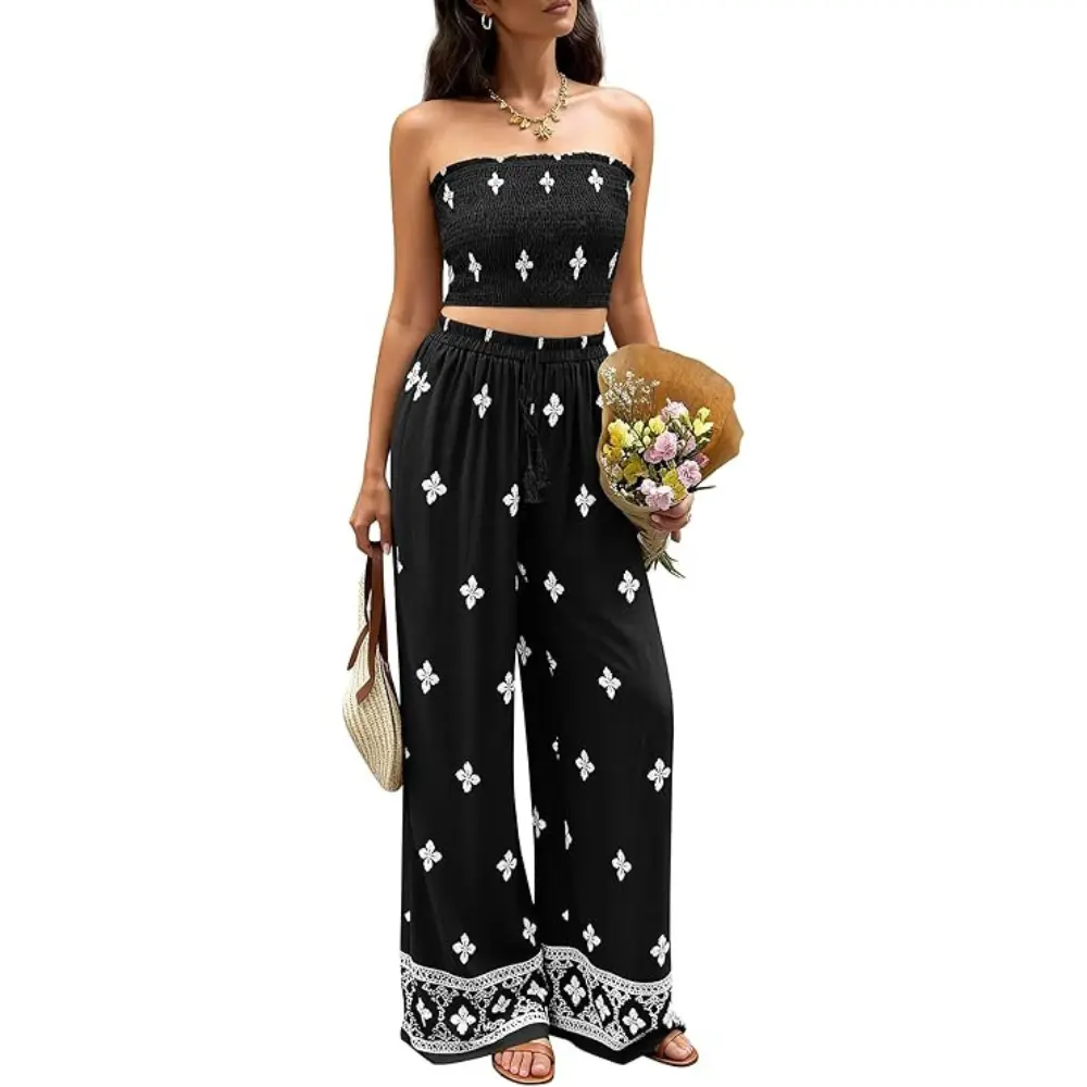 PrettyGarden Printed Tube Top 2-Piece Sets for women Summer Travel Outfits Beach Vacation Tube Top&Pants set Clothes PrettyGarden Printed Tube Top 2-Piece Sets for women Summer Travel Outfits Beach Vacation Tube Top&Pants set Clothes