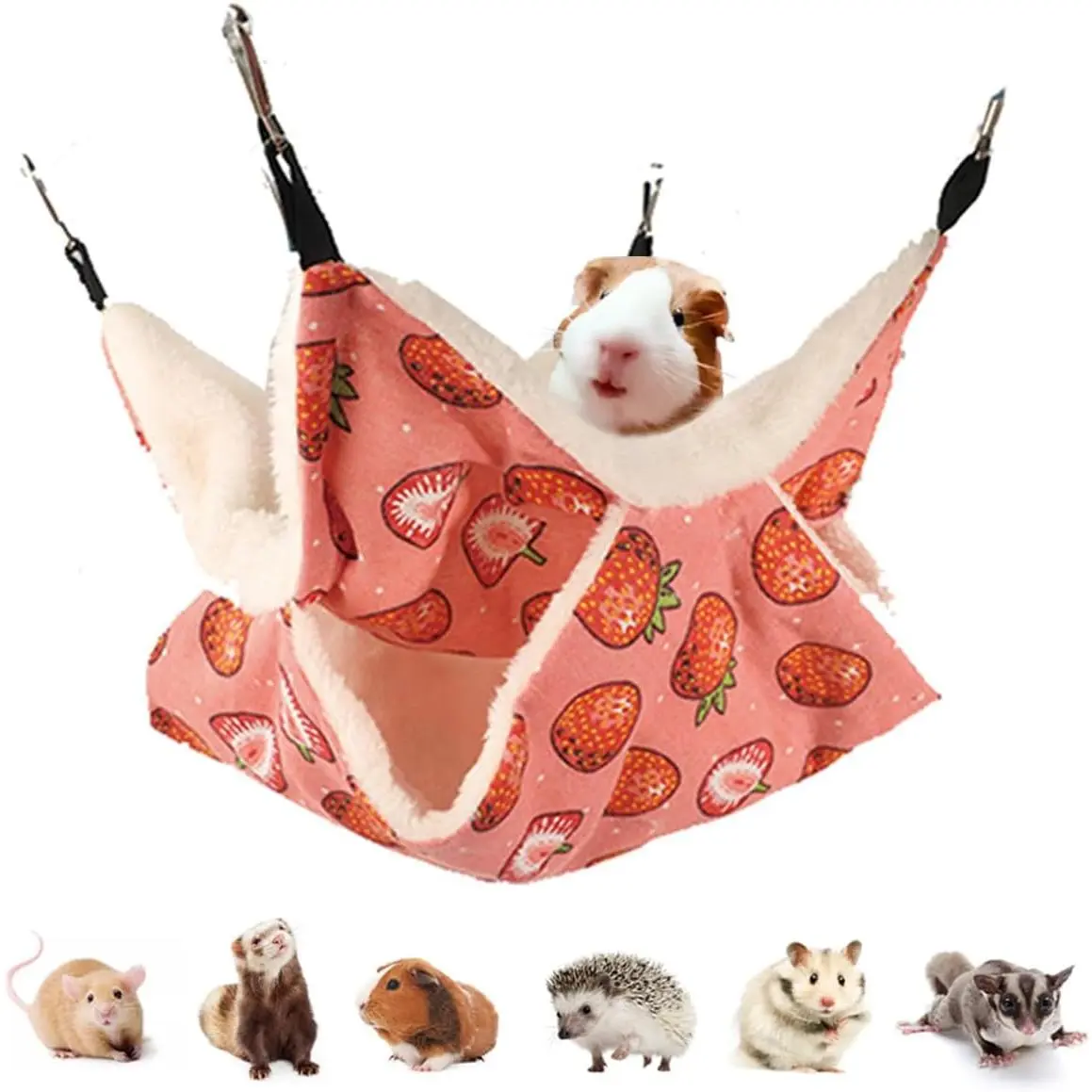 Rat Ferret Hammock  and Cage Accessories for Guinea Pig Hamster Rat Sugar Glider Ferret Parrot to Hide Sleep Play (Strawberry)