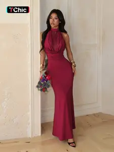 Sexy Lace Halter Neck Dress, Backless Design, Elegant Style, Perfect for Parties & Special Occasions, Formal Wear, Women's Fashion Clothing