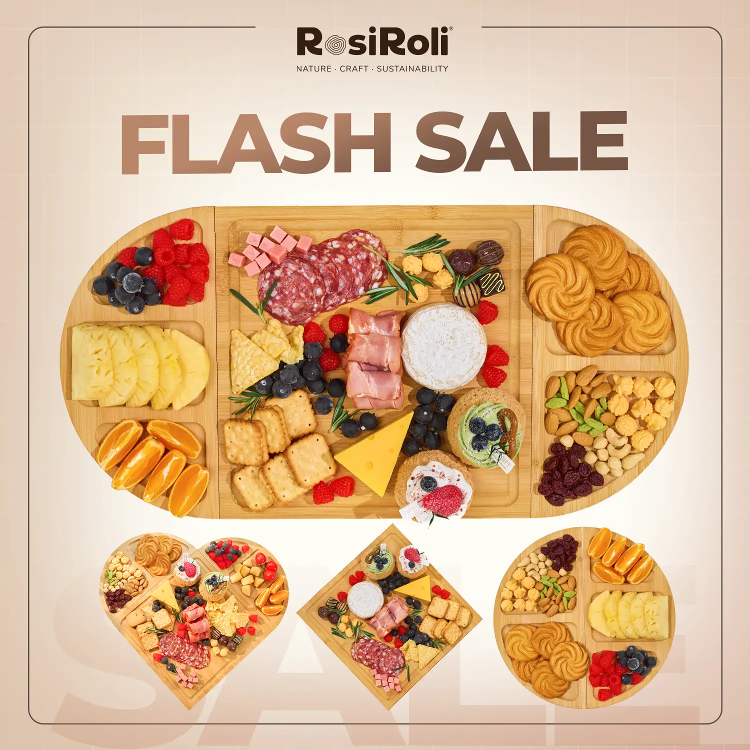 Party-Ready Charcuterie Board-Features Magnetic Modular Design Easily Creates Heart, Circle & Square Layouts-Perfect for Gatherings, Picnics