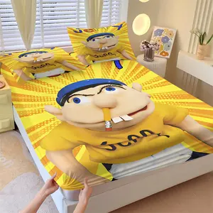 Vintage Comic Puppet Fitted Sheet Set, Include One Bedspread and 2 Pillowcases withouut Core, Cute Funny Cartoon Character Print Deep Pocket Mattress Cover, Breathable Machine Washable, Non-slip Fit