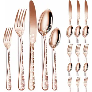 20 piece Unique Pattern Design Silverware Set, Stainless Steel Flatware Set Service for 4, Rose gold Cutlery Set, Mirror Polished Utensil Set for Kitchen, Dishwasher Safe