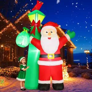 GOOSH 8.2 FT Christmas Inflatables Santa Claus Outdoor Decorations Giant Santa Claus Stands Under The Green Lighthouse with Built-in LEDs for Indoor Party Garden Lawn Decor