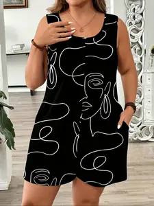 Women's Plus Size Printed Knit Jumpsuit, Comfortable Fashion Design, Perfect for Casual Wear, Spring and Fall Season