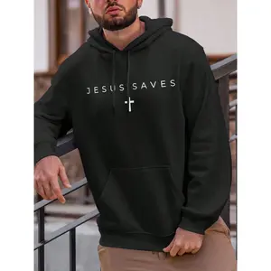 Jesus Saves Cross Pattern Hoodie, Short Sleeve Hoodie For Men – Soft For All-Day Comfort. Expresses Faith, Perfect For Church, Daily Wear, Or Sharing Spiritual Beliefs With Comfort.