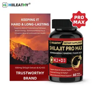HIILEATHY Shilajit Pro Max for Active Lifestyles with K2+D3 Fulvic Acid & Electrolytes Energy Muscle Recovery Joint Support 60 Veggie Caps Made in USA Natural Supplement