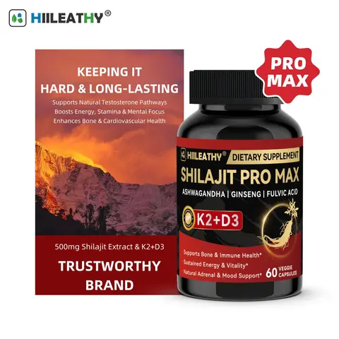 HIILEATHY Shilajit Pro Max for Active Lifestyles with K2+D3 Fulvic Acid & Electrolytes Energy Muscle Recovery Joint Support 60 Veggie Caps Made in USA Natural Supplement