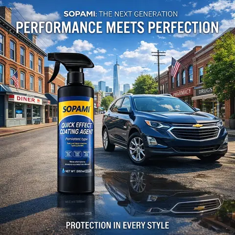 SOPAMI 500ml Liquid Car Detailing Product, Ready-to-Use Ceramic Coating Spray with Water-Repel Coat, Minor Scratch Elimination, Hydrophobic Paint Protection, Glossy Wax Polish, Water-Spot Guard, Dust-Proof Effect, Plastic-Rubber Use Compatibility