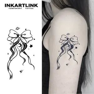 INKARTLINK Tattoo Tech, 2 Sheets Semi-Permanent Temporary Tattoos, bow tie, Adult Art Design,Lasts 1-2 Weeks, Waterproof, Realistic Look, No Adhesive, No Reflection,For Man And Woman,Ideal for Swimming, Party