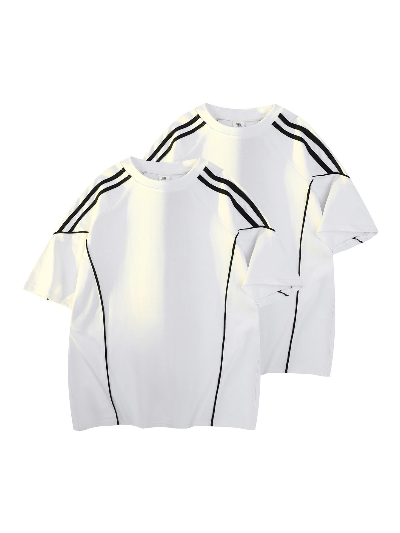 Men’s retro two-stripe raglan sleeve T-shirt, Y2K athletic oversized tee, casual streetwear sporty top for summer