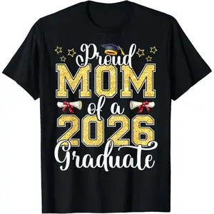 Women's 2026 Graduation Graphic Short-Sleeve Casual Streetwear T-Shirt, Proud Mom of a 2026 Graduate Design, Comfortable Fabric