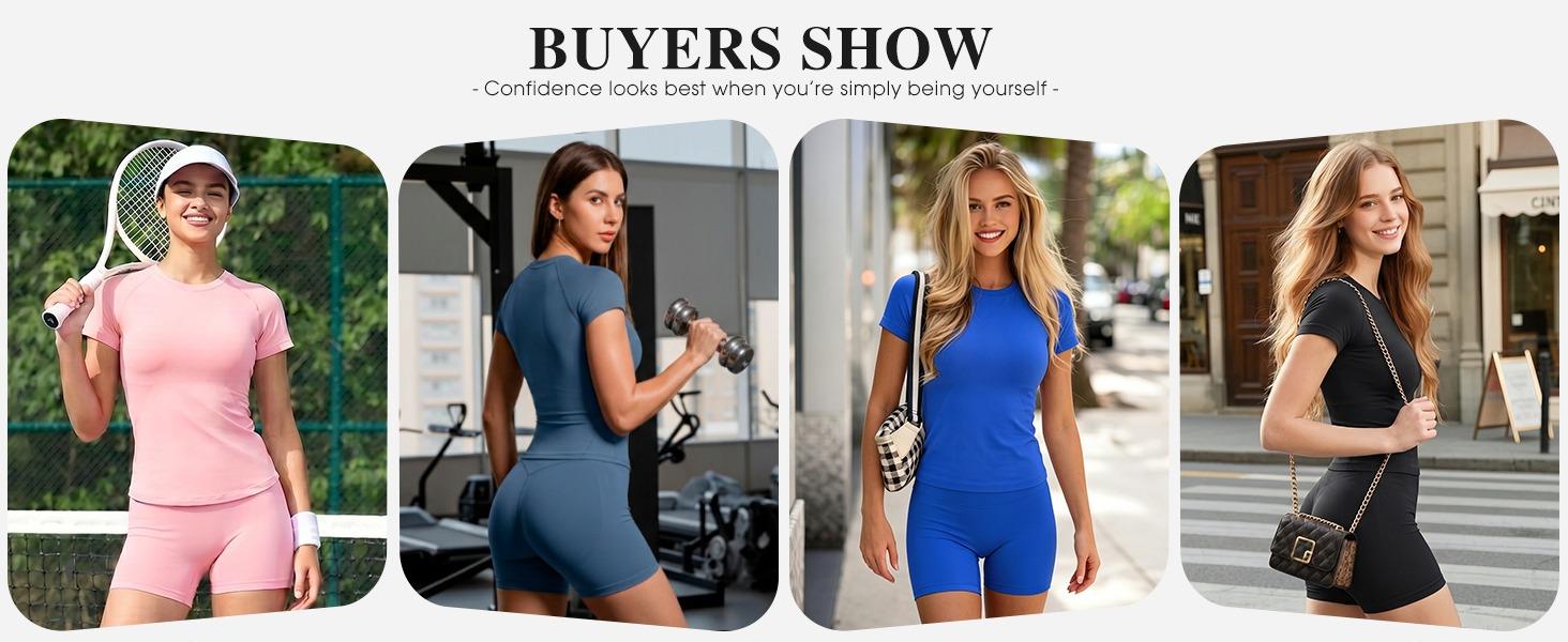 Seamless 2 Piece Workout Sets for Women,summeroutfit T Shirt Tank Top + Workout Shorts Butt Lifting Gym Seamless Booty Biker Shorts, Going Out Gym Sets Fitness Clothes Skinny Sportswear Compression Activewear Gymwear Fitness Clothes Mesh Athleisure summer