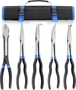 5- 11 Inch Long  Nose Pliers Set, Extra Long Reach Pliers Set, 45&90 Bent  Nose Pliers, Circle Nose and Diagonal Pliers for Narrow Spaces and Limited Areas