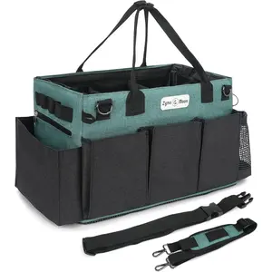 Wearable Cleaning Caddy – Portable Detailing Organizer with Spill-Proof Liner, Straps & Handles – Large Tote for Cleaning Pros, Auto Detailers, and Housekeepers – Green/Gray