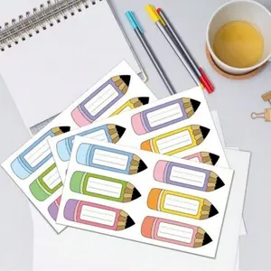 Mixed Cartoon Stickers, Pencil Name Labels, 9 Colors & 6 Styles, Blank Word Stickers, Office Supplies, School Stationery