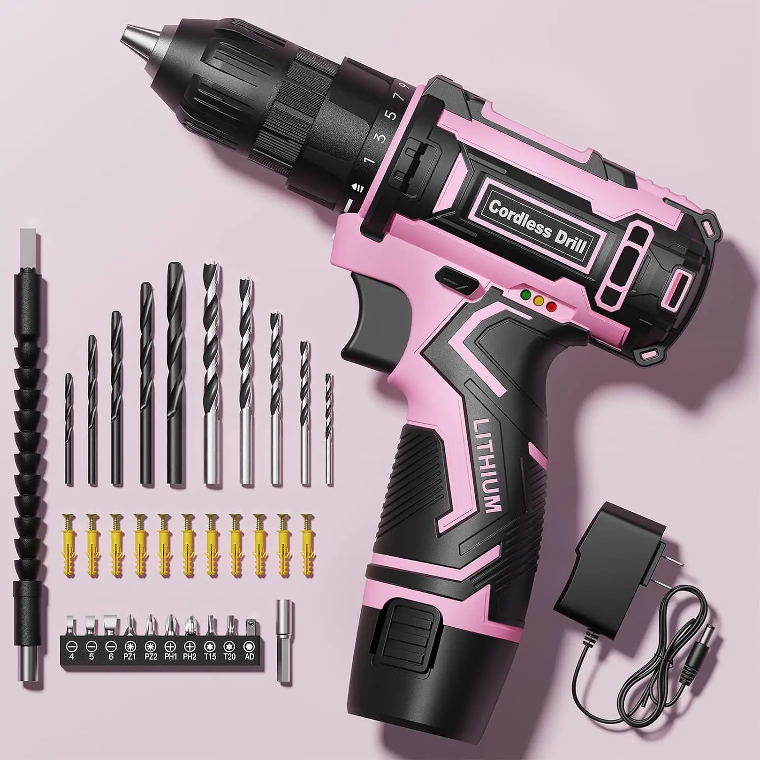 Pink Cordless Drill Set, Electric Power Drill for Women, Lightweight Electric  Driver with  & Charger, 3/8" Keyless Chuck, Womens Tool Kit for Home DIY Projects
