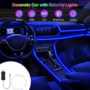 Car Interior LED Light Strip, Led Car Ambient Light, RGB USB Powered LED Light Kit, APP Control Fiber Optic Light with Music Sync Rhythm for Car Door, Console & Dashboard
