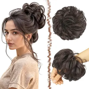 Messy Bun Hair Piece - Large Elastic Wavy Curly Hair Bun Scrunchies Ponytail Extensions Synthetic Chignon Hairpieces for Women, Dark Brown