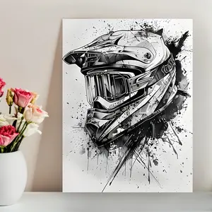Unique Motorcycle Helmet Canvas Art Print,  - Black & White Off-Road Bike Wall Decor For Living Room, Bedroom, Office, Bar - Waterproof, Creative Gift Idea, Perfect For Room Decor