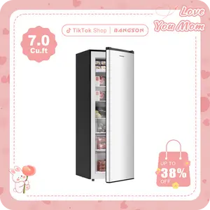 BANGSON 7.0 Cu.ft Upright Freezer, Single Door Refrigerator/Freezer, Reversible door, 3-Level Temperature Control, Energy-Efficient & Quiet, For Kitchen/Office/Apartment, White & Silver