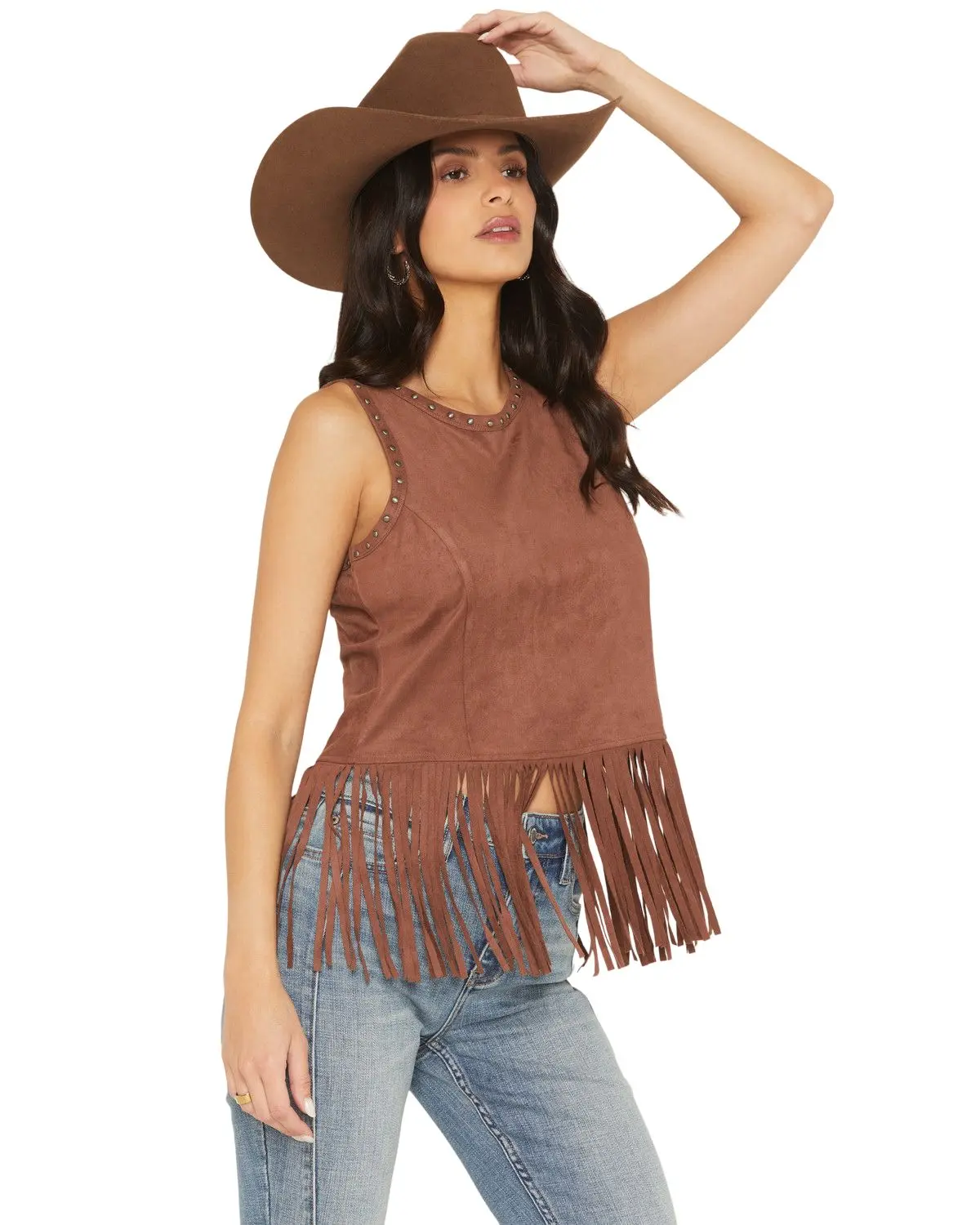 Idyllwind Women's Women'S Studded Fringe Faux Suede Tank Top - Iwho25k7-Bn