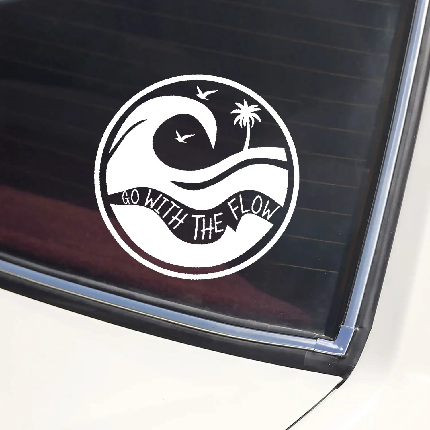 Go With The Flow Wave Surf Car Window Decal Sticker Beach Vibes Palm Tree Ocean Vinyl Decal Laptop Water Bottle Sticker Gift Idea