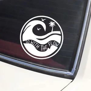 Go With The Flow Wave Surf Car Window Decal Sticker Beach Vibes Palm Tree Ocean Vinyl Decal Laptop Water Bottle Sticker Gift Idea