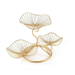 Metal 3-Tier Fruit Basket Holder Decorative Fruit Bowl Stand Gold Type A Display Cabinet Collectibles Adjustable Storage Sturdy Steel Construction