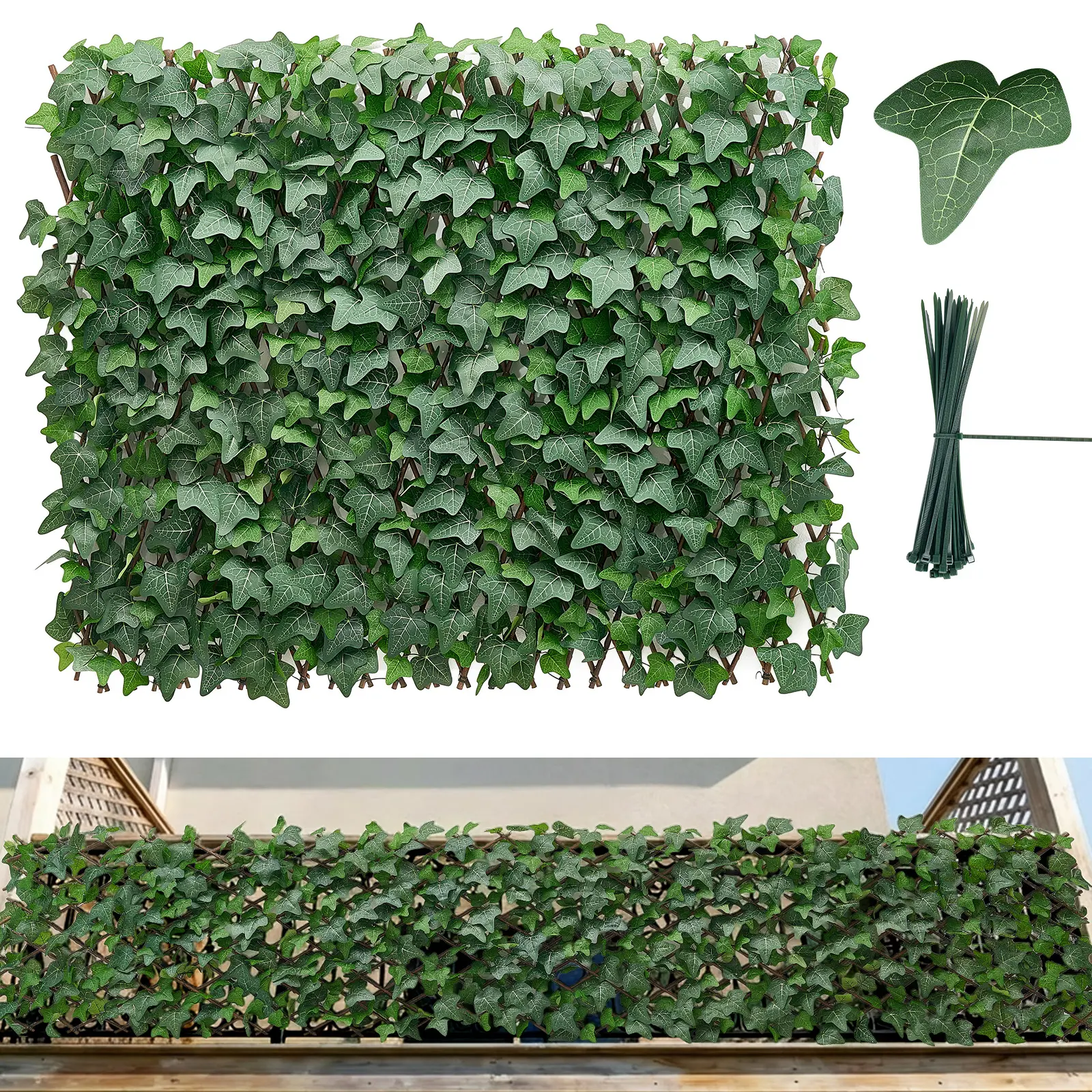 【SummerFinds】VEVOR Expandable Fence Privacy Screen, 25x126 in Expandable Artificial Plant Wall with 50 Zip Ties, Realistic Faux Ivy Panel Hedges for Balcony, Patio Outdoor Home Decor, Patio Decor Privacy, Balcony Artificial Plants, Fathers Day, Expanda